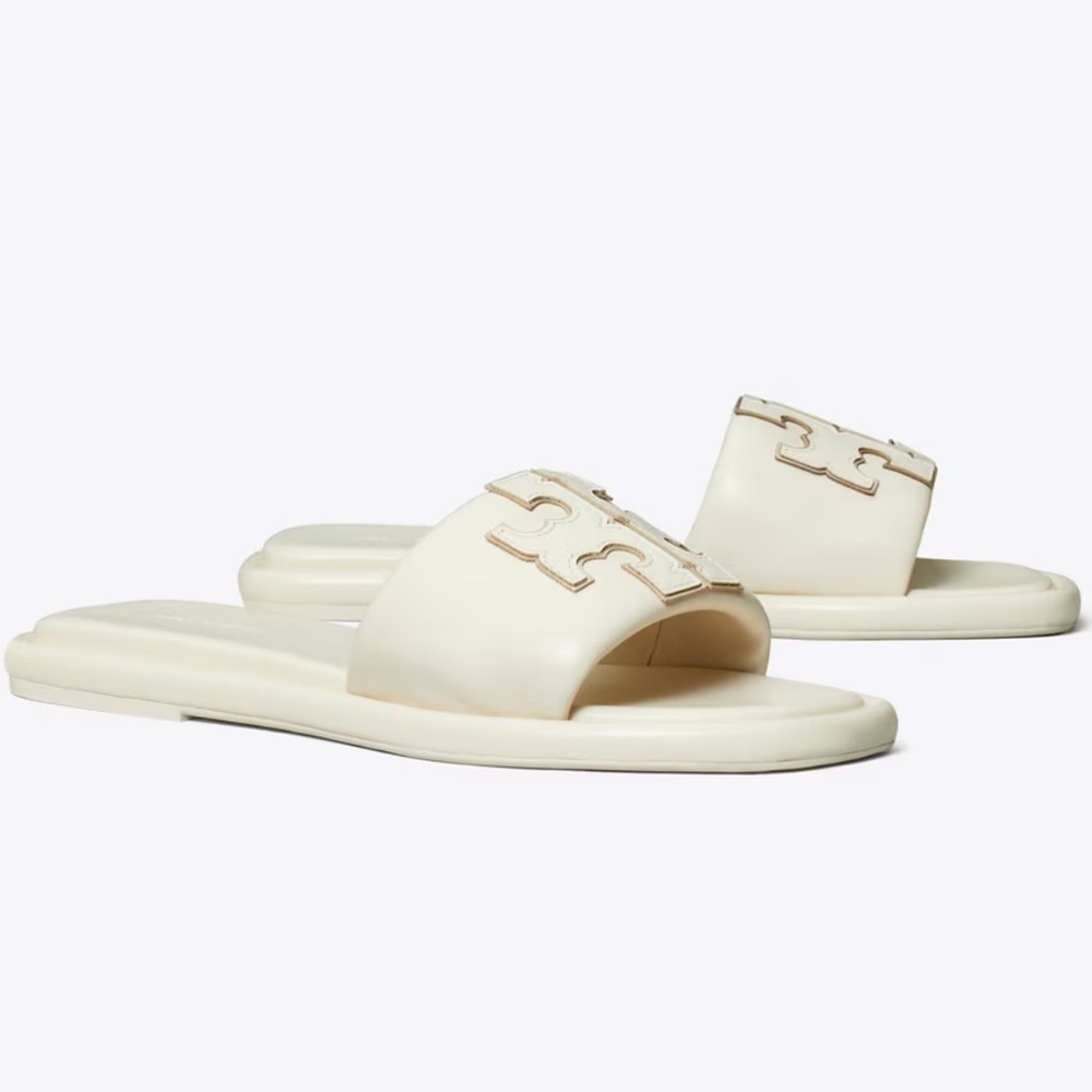 NEW Tory Burch Double T Sport Slide in Light Cream / Gold
